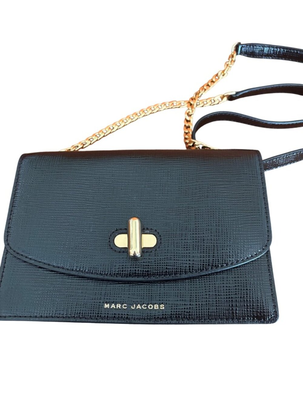 Marc Jacobs The Commuter Turnlock Crossbody Bag In Black With Gold Chain
